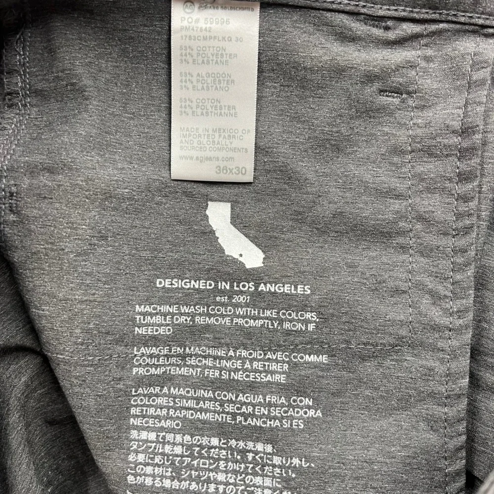AG Adriano Goldschmied Tellis Modern Slim Grey Italian Fabric Pants 36x30 Mens